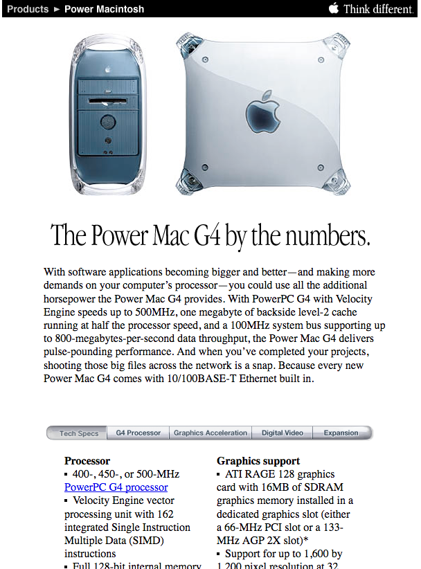 Power Mac G4 product detail page (1999)